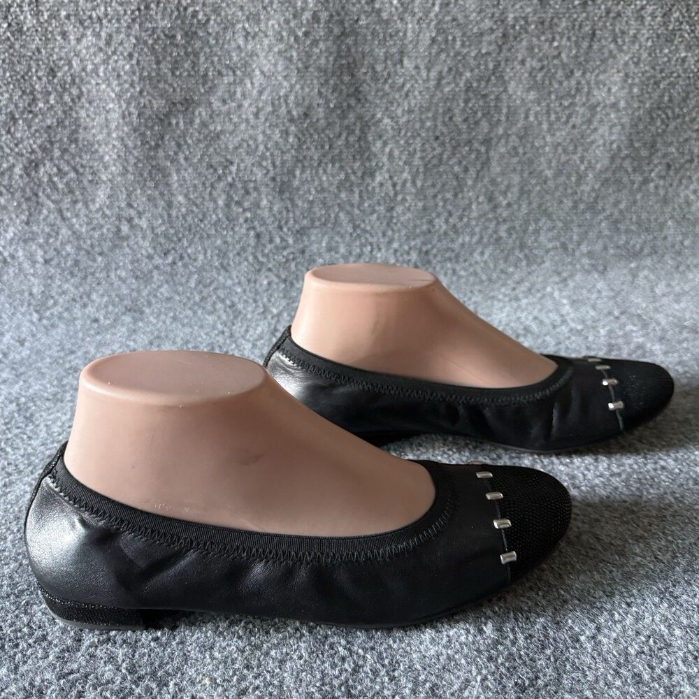 Stuart Weitzman Black Studded Cap Toe Slip-On Ballet Flat Leather Women's 7.5M - Picture 4 of 11